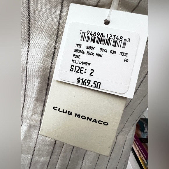 Club Monaco NWT Mini White Striped Linen Dress size 2 - Picture 11 of 15